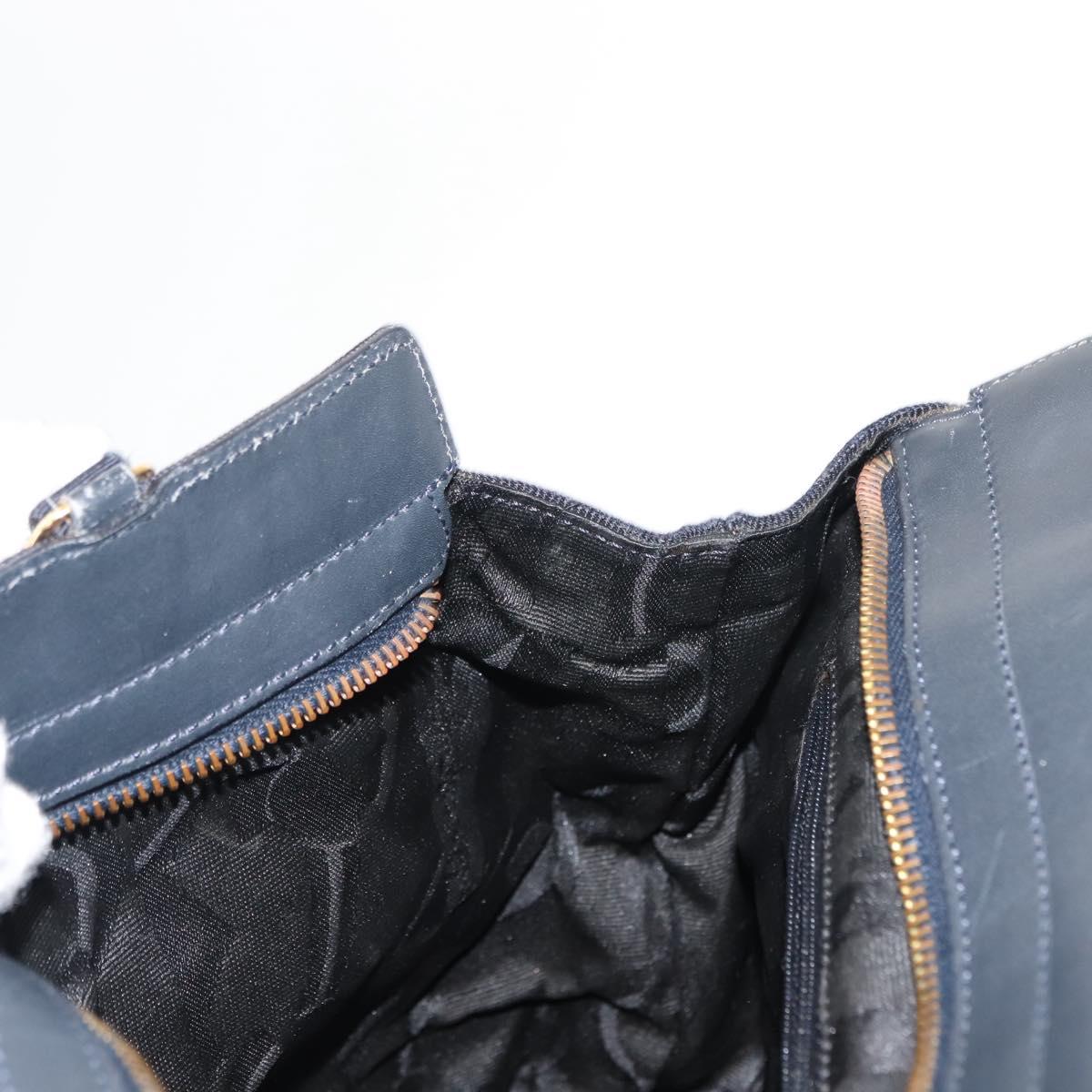 Salvatore Ferragamo Vala Hand Bag Canvas 2way Navy Gold Auth BA6589