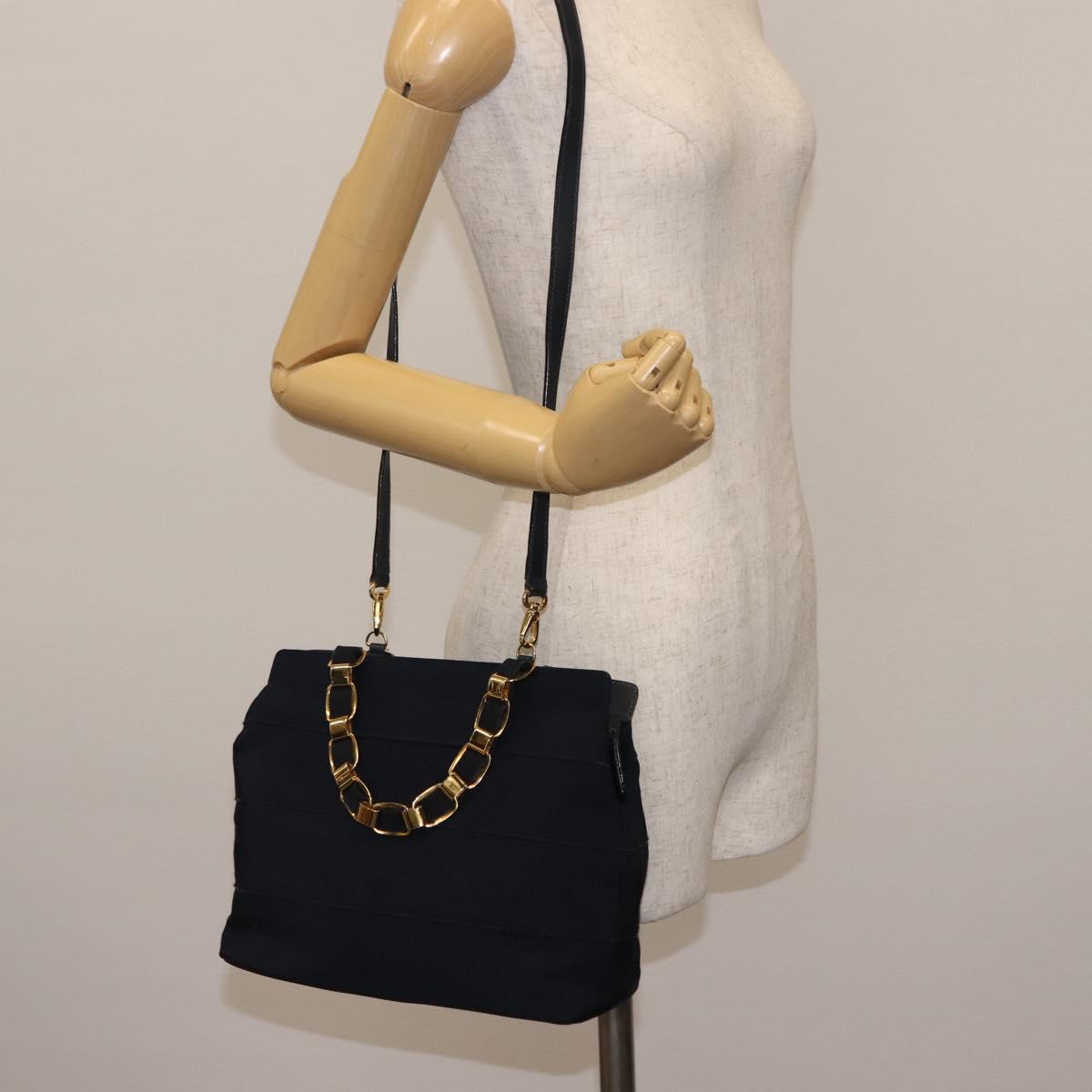 Salvatore Ferragamo Vala Hand Bag Canvas 2way Navy Gold Auth BA6589