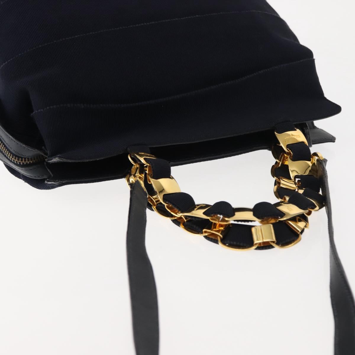 Salvatore Ferragamo Vala Hand Bag Canvas 2way Navy Gold Auth BA6589