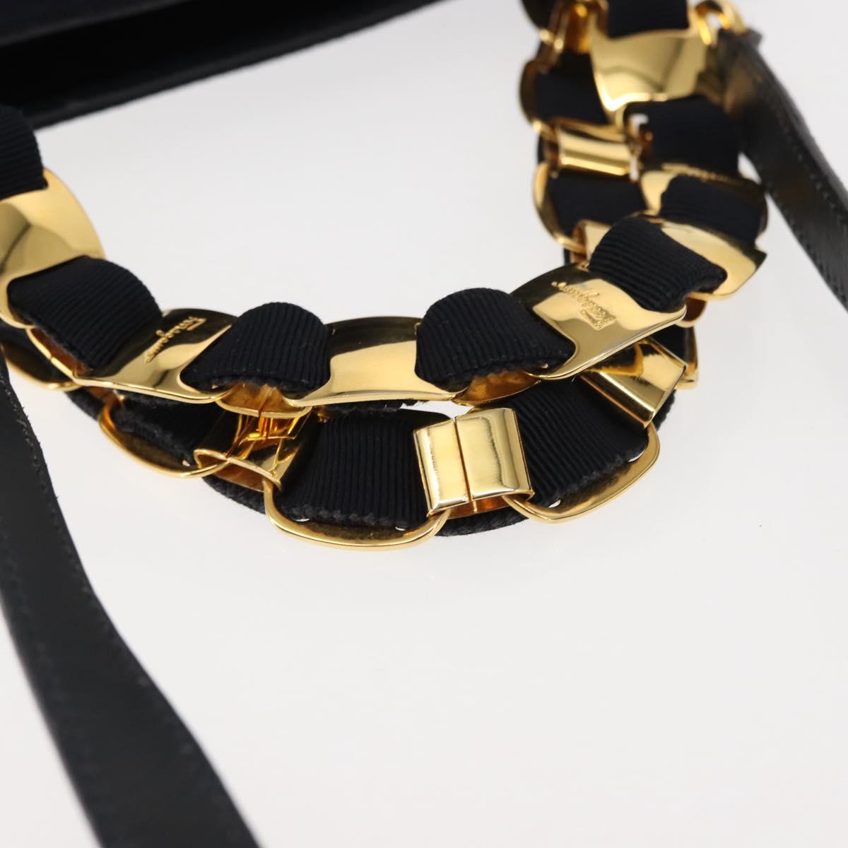 Salvatore Ferragamo Vala Hand Bag Canvas 2way Navy Gold Auth BA6589