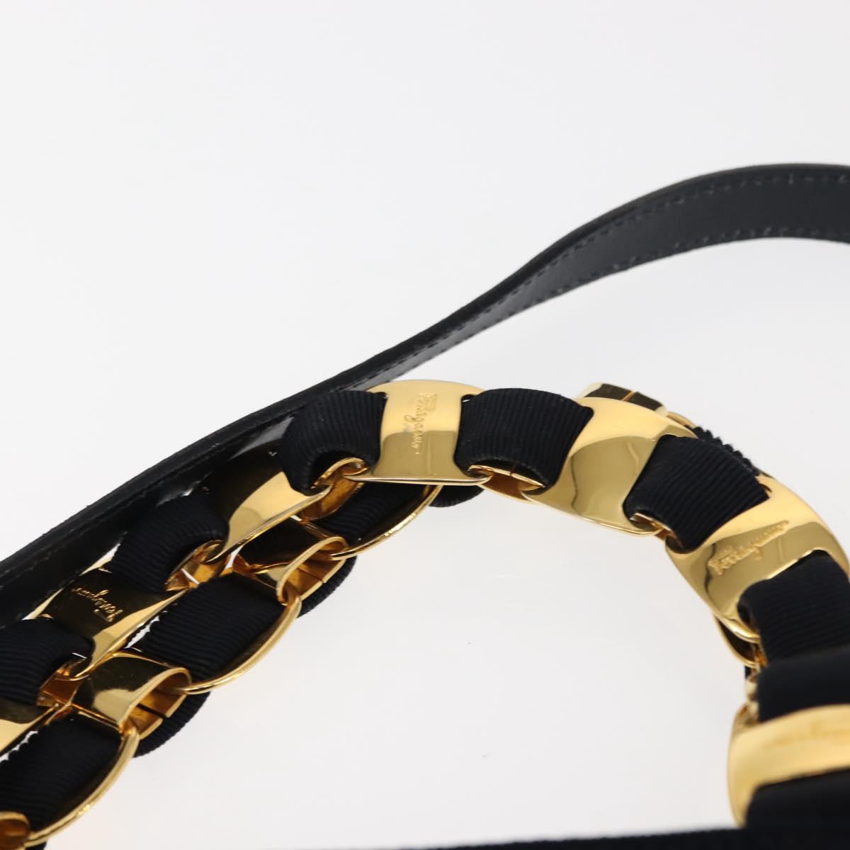 Salvatore Ferragamo Vala Hand Bag Canvas 2way Navy Gold Auth BA6589