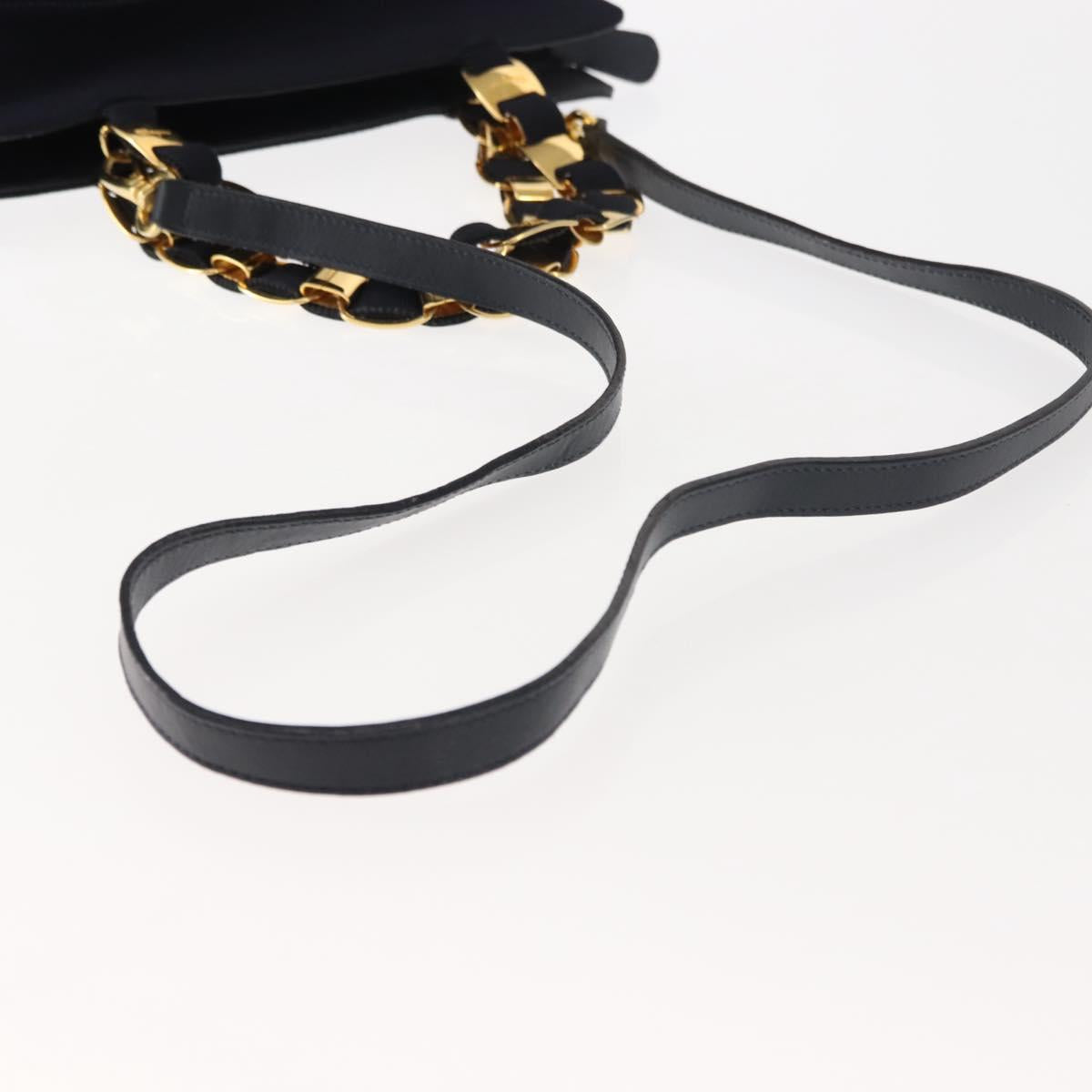 Salvatore Ferragamo Vala Hand Bag Canvas 2way Navy Gold Auth BA6589