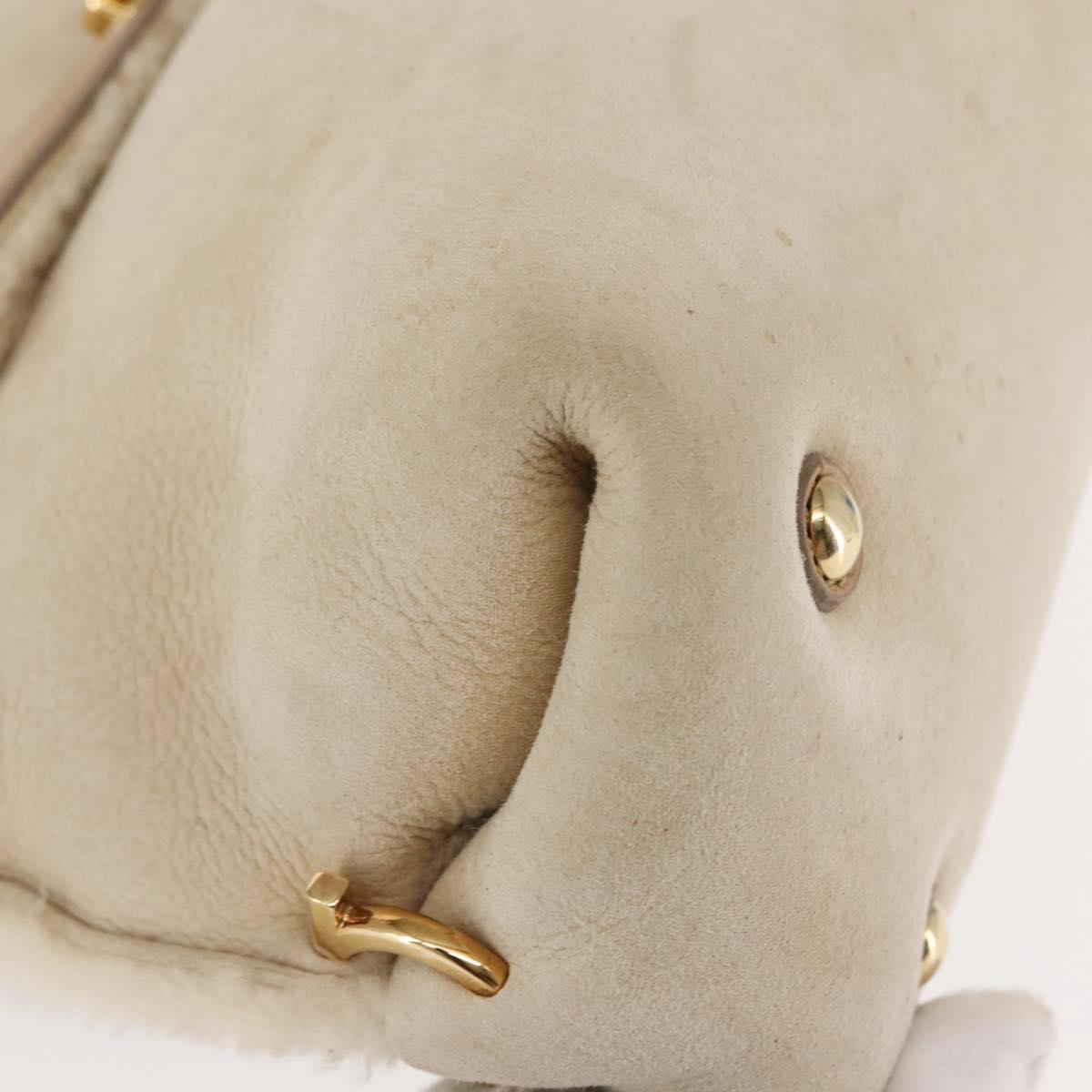 Salvatore Ferragamo Gancini Hand Bag Mouton 2way Beige Gold Auth BA6590