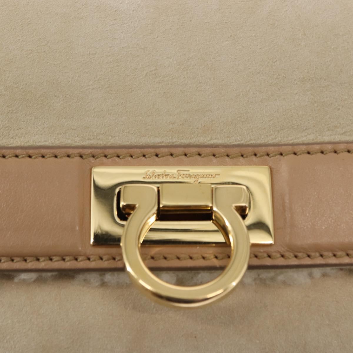 Salvatore Ferragamo Gancini Hand Bag Mouton 2way Beige Gold Auth BA6590