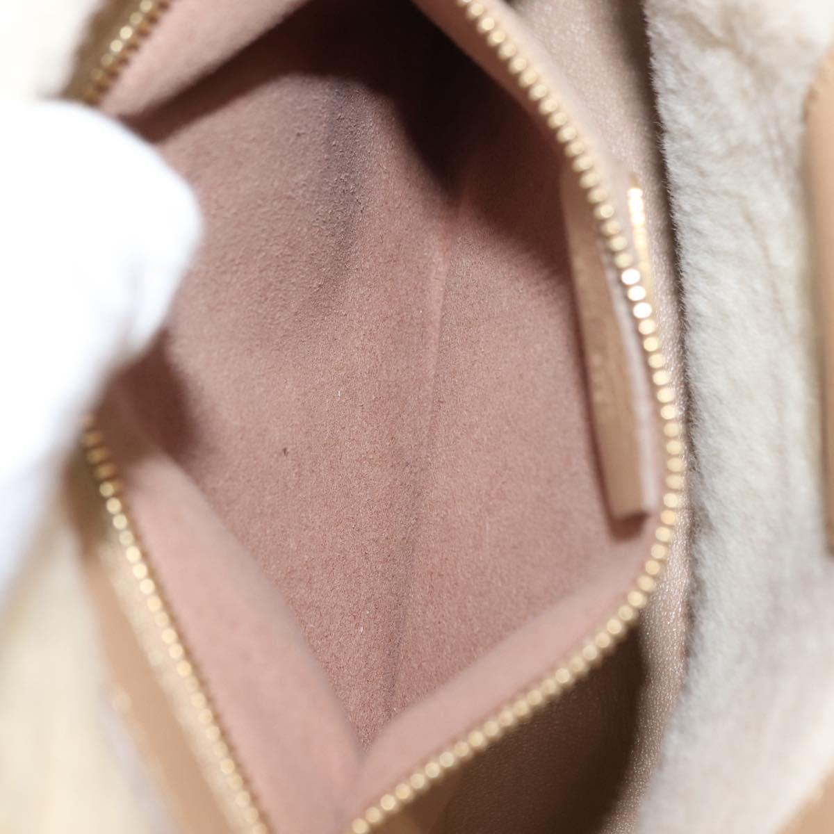 Salvatore Ferragamo Gancini Hand Bag Mouton 2way Beige Gold Auth BA6590