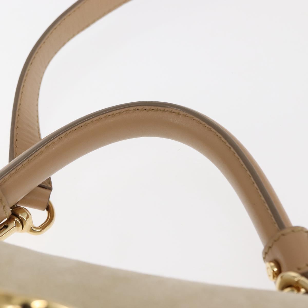 Salvatore Ferragamo Gancini Hand Bag Mouton 2way Beige Gold Auth BA6590