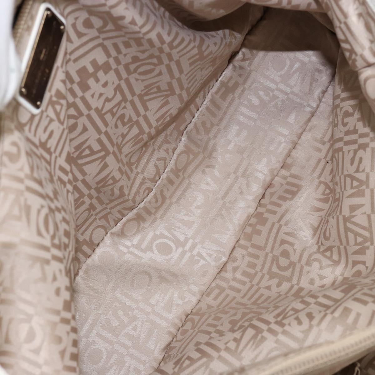 Salvatore Ferragamo Vala Tote Bag Leather White Gold Auth BA6591