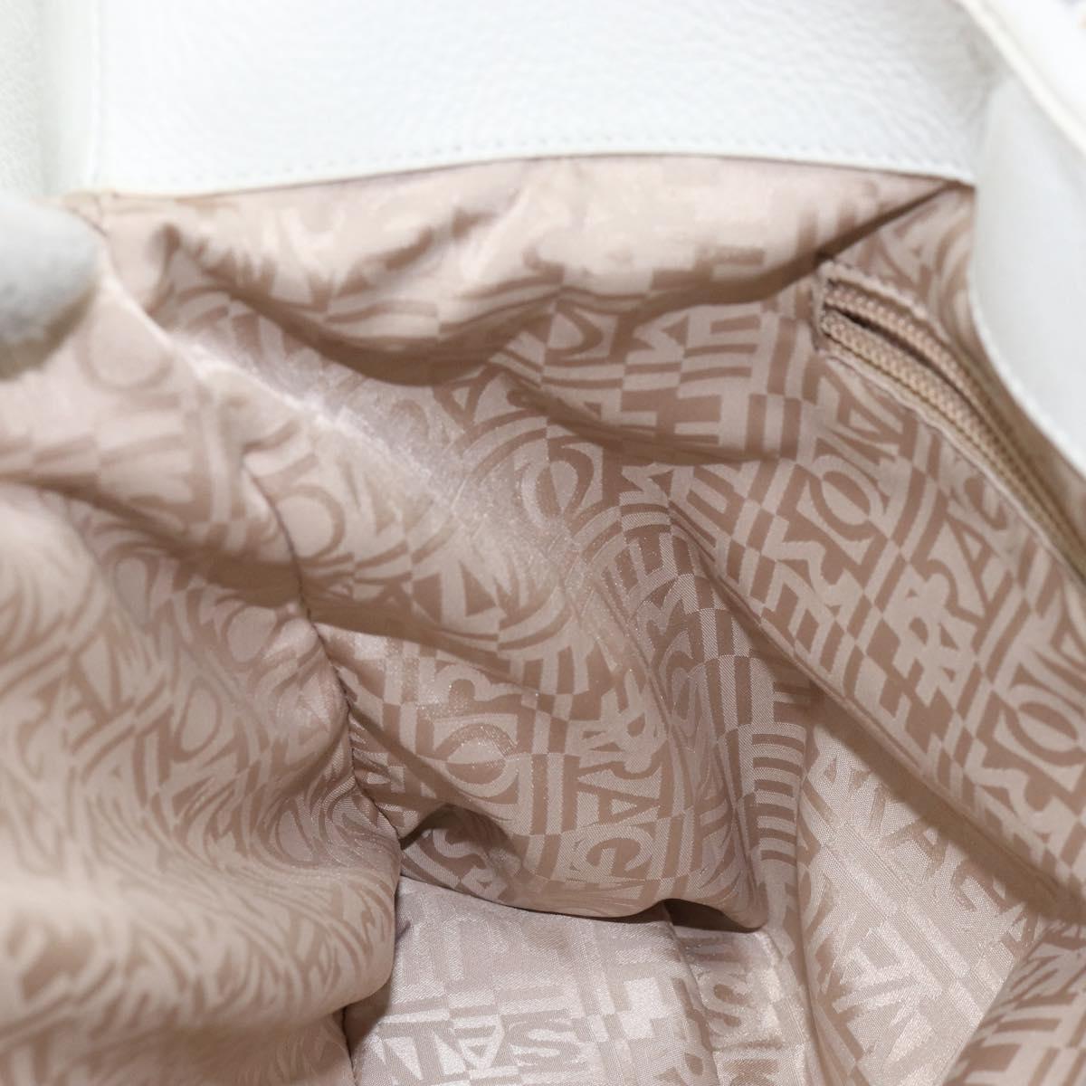 Salvatore Ferragamo Vala Tote Bag Leather White Gold Auth BA6591