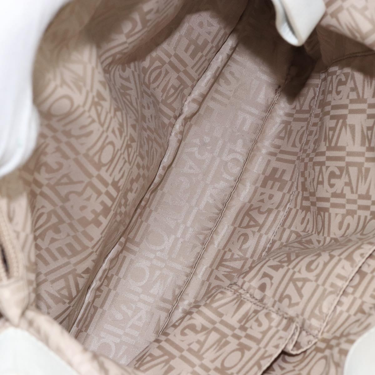 Salvatore Ferragamo Vala Tote Bag Leather White Gold Auth BA6591