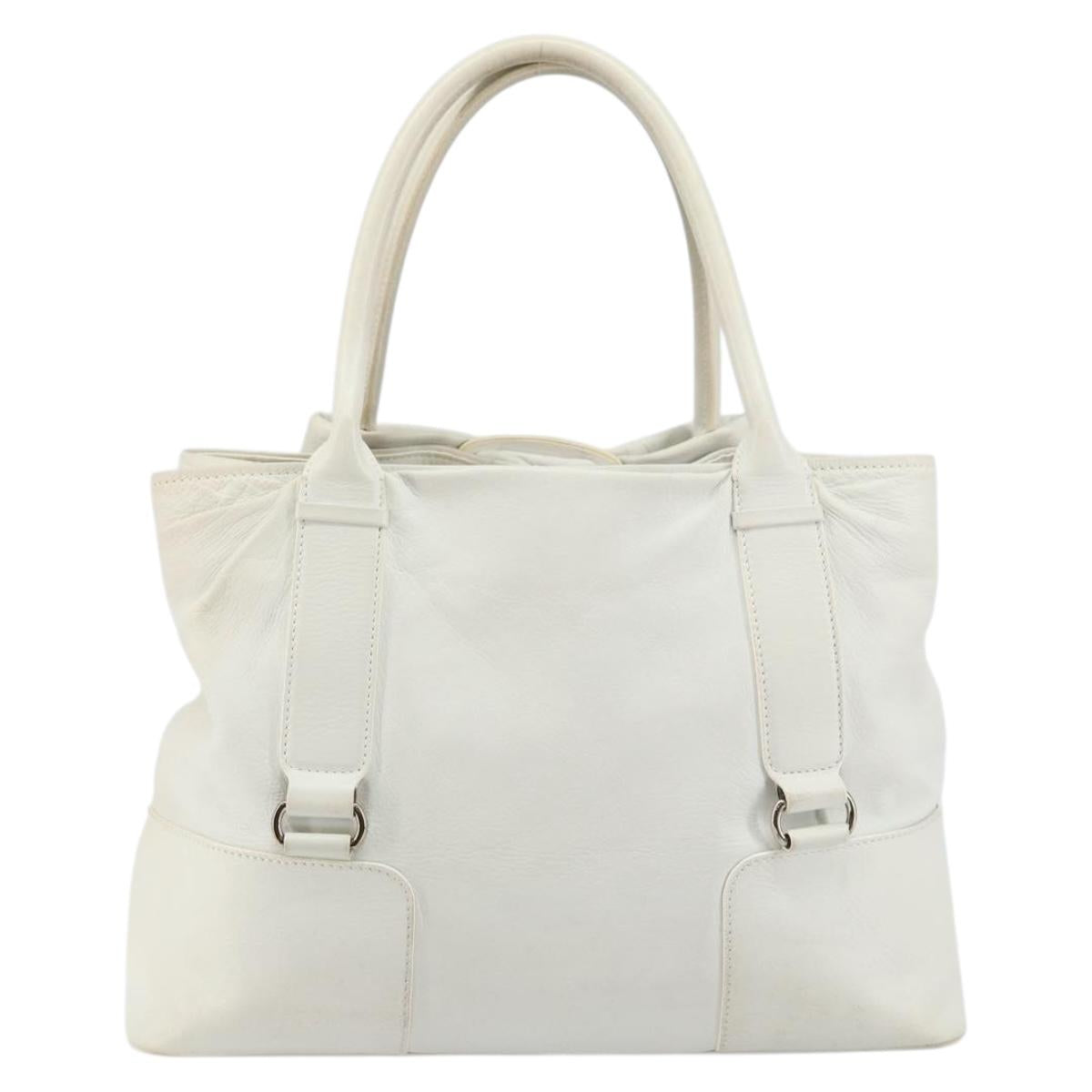 Salvatore Ferragamo Vala Tote Bag Leather White Gold Auth BA6591
