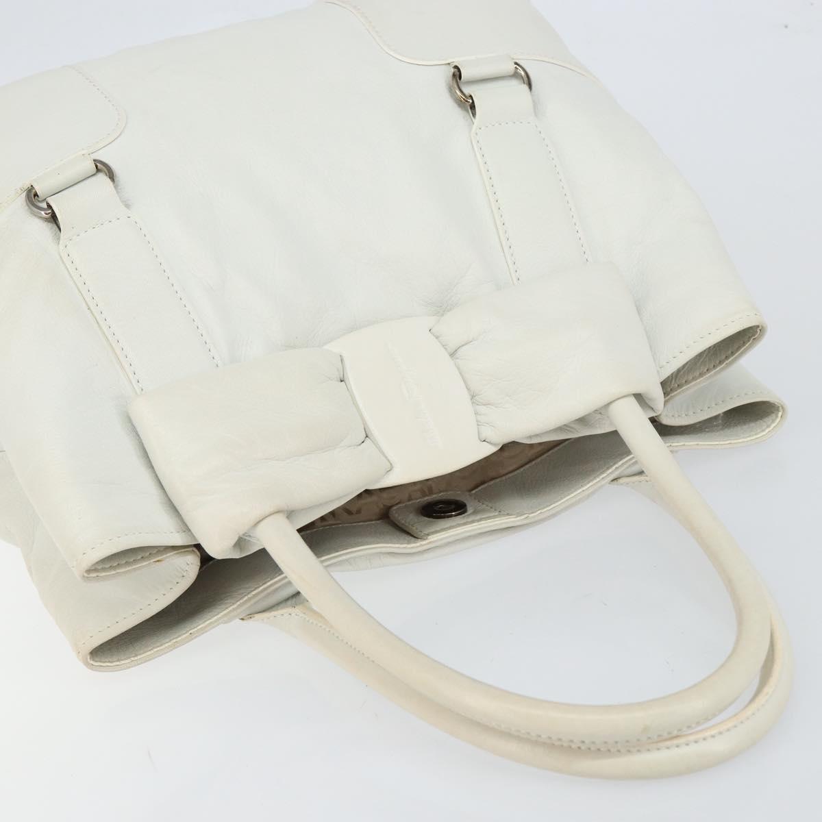 Salvatore Ferragamo Vala Tote Bag Leather White Gold Auth BA6591