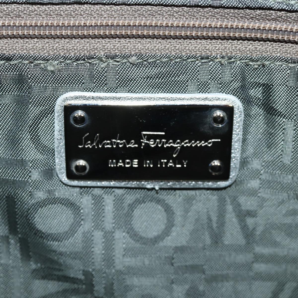 Salvatore Ferragamo Gancini Tote Bag Leather Silver Auth BA6592