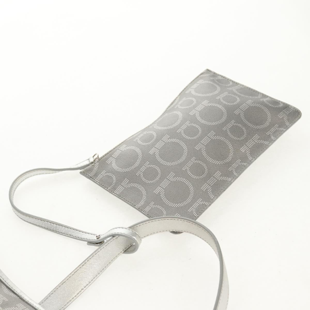 Salvatore Ferragamo Gancini Tote Bag Leather Silver Auth BA6592