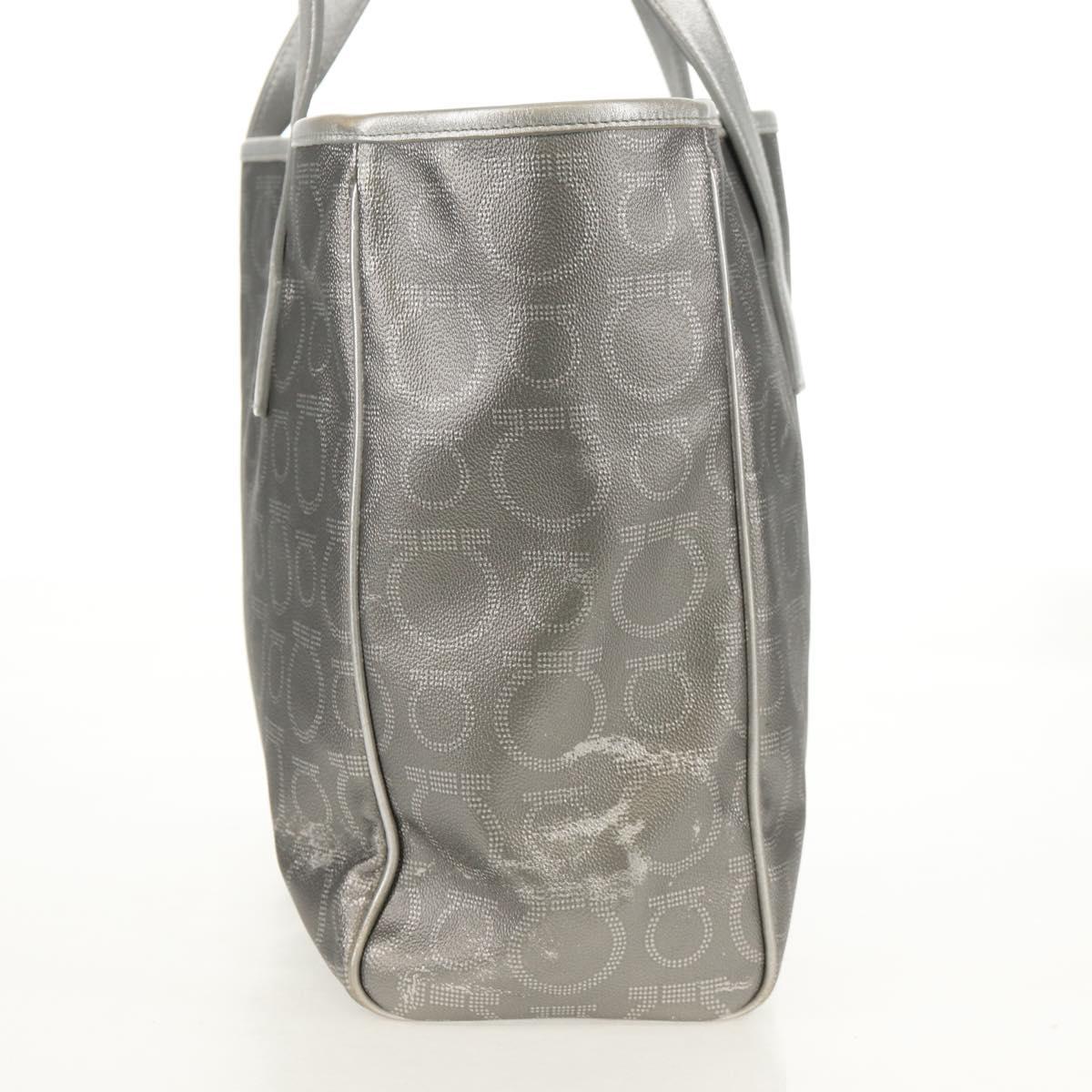 Salvatore Ferragamo Gancini Tote Bag Leather Silver Auth BA6592