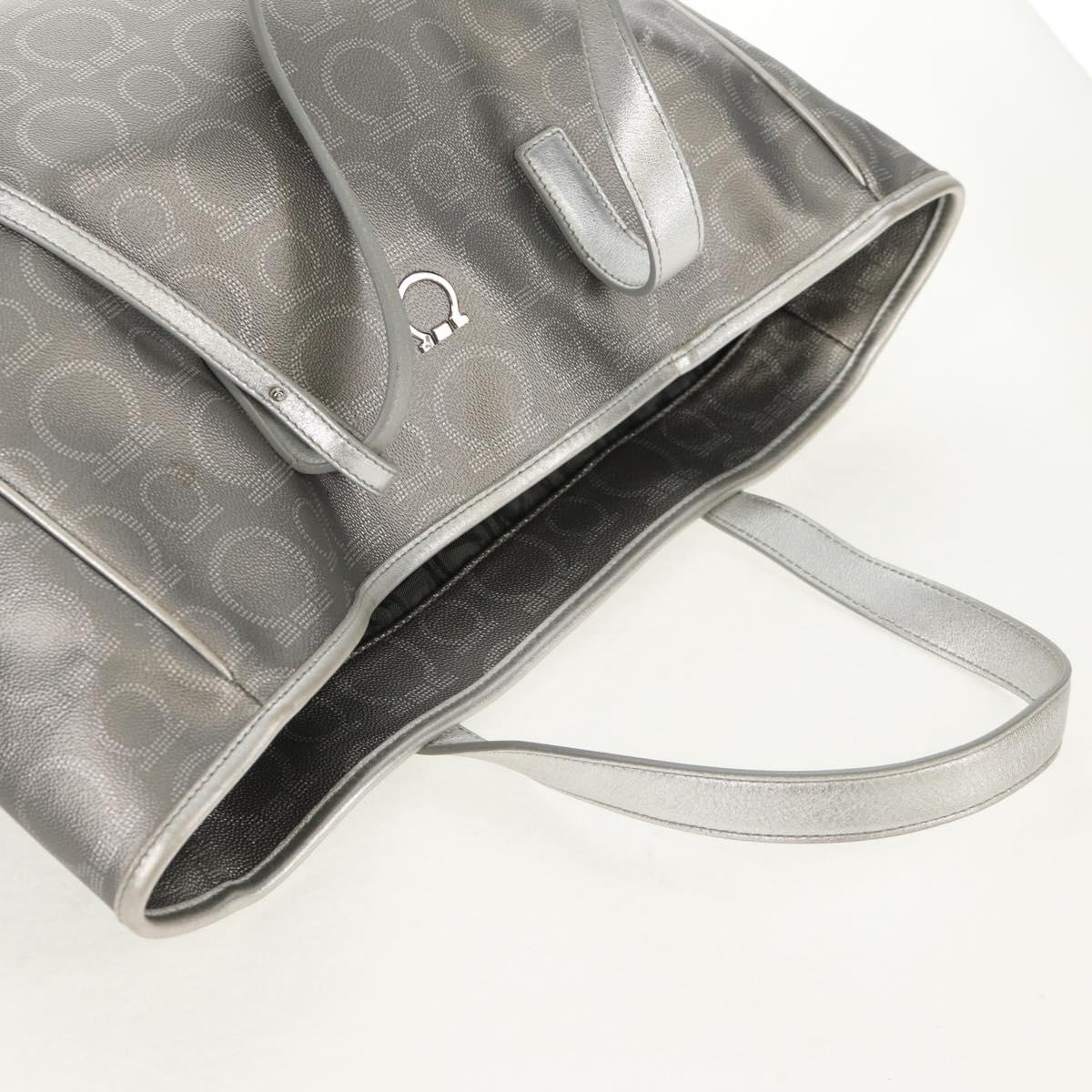 Salvatore Ferragamo Gancini Tote Bag Leather Silver Auth BA6592