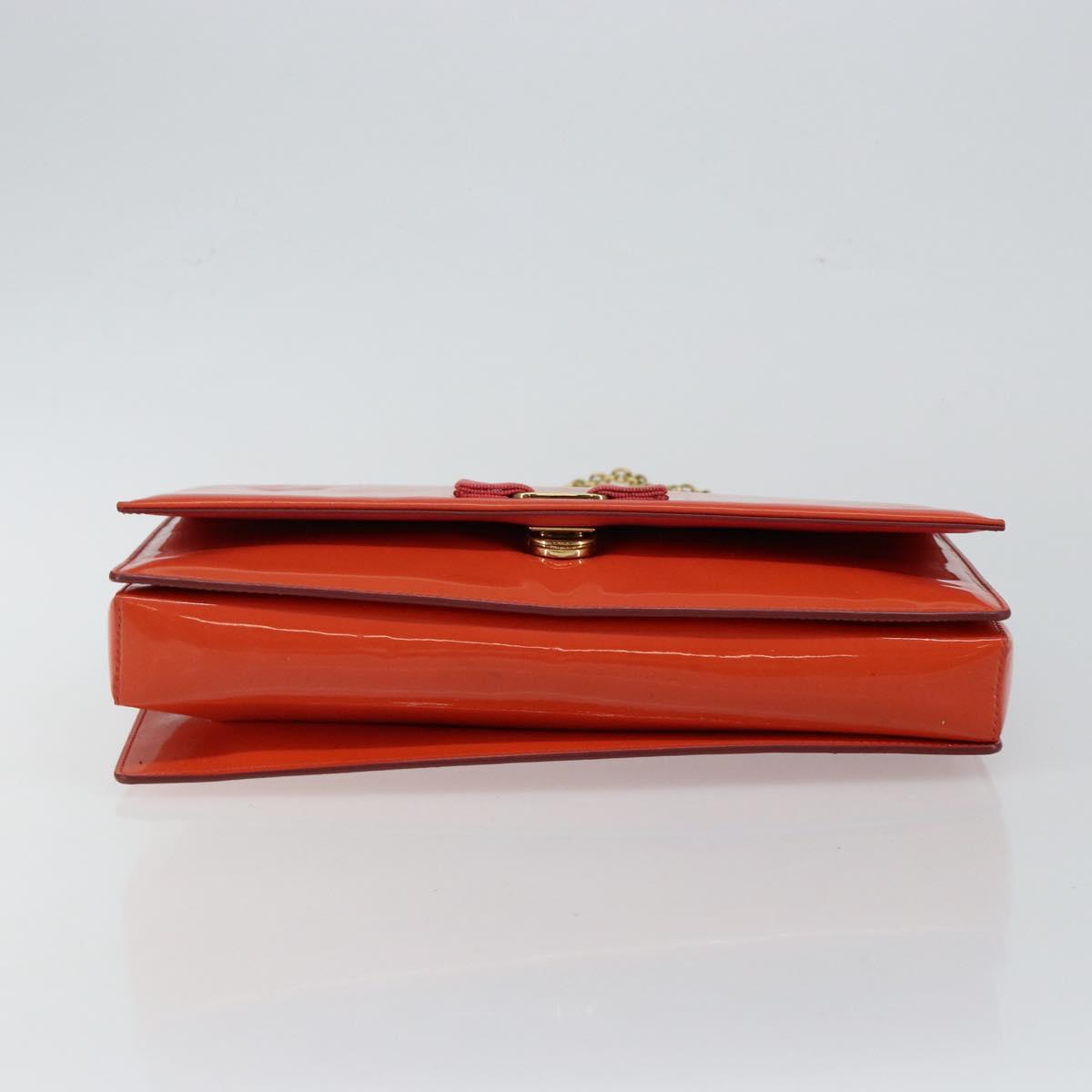 Salvatore Ferragamo Chain Vala Shoulder Bag Enamel Orange Gold Auth BA6593