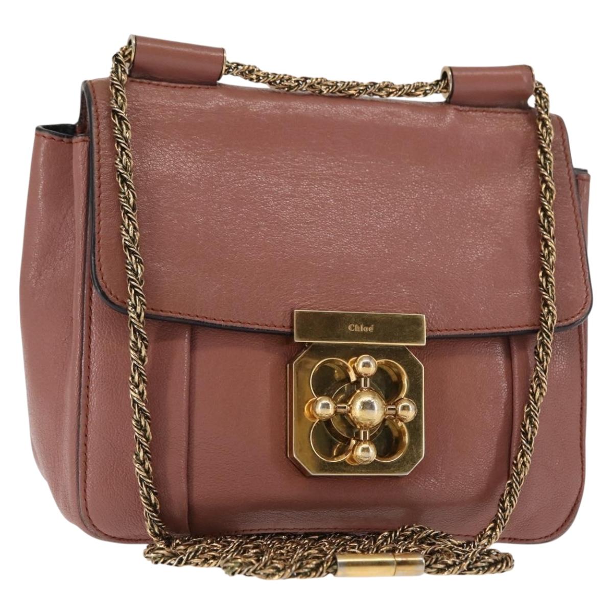 Chloe Chain Elsie Shoulder Bag Leather Pink Gold Auth BA6595