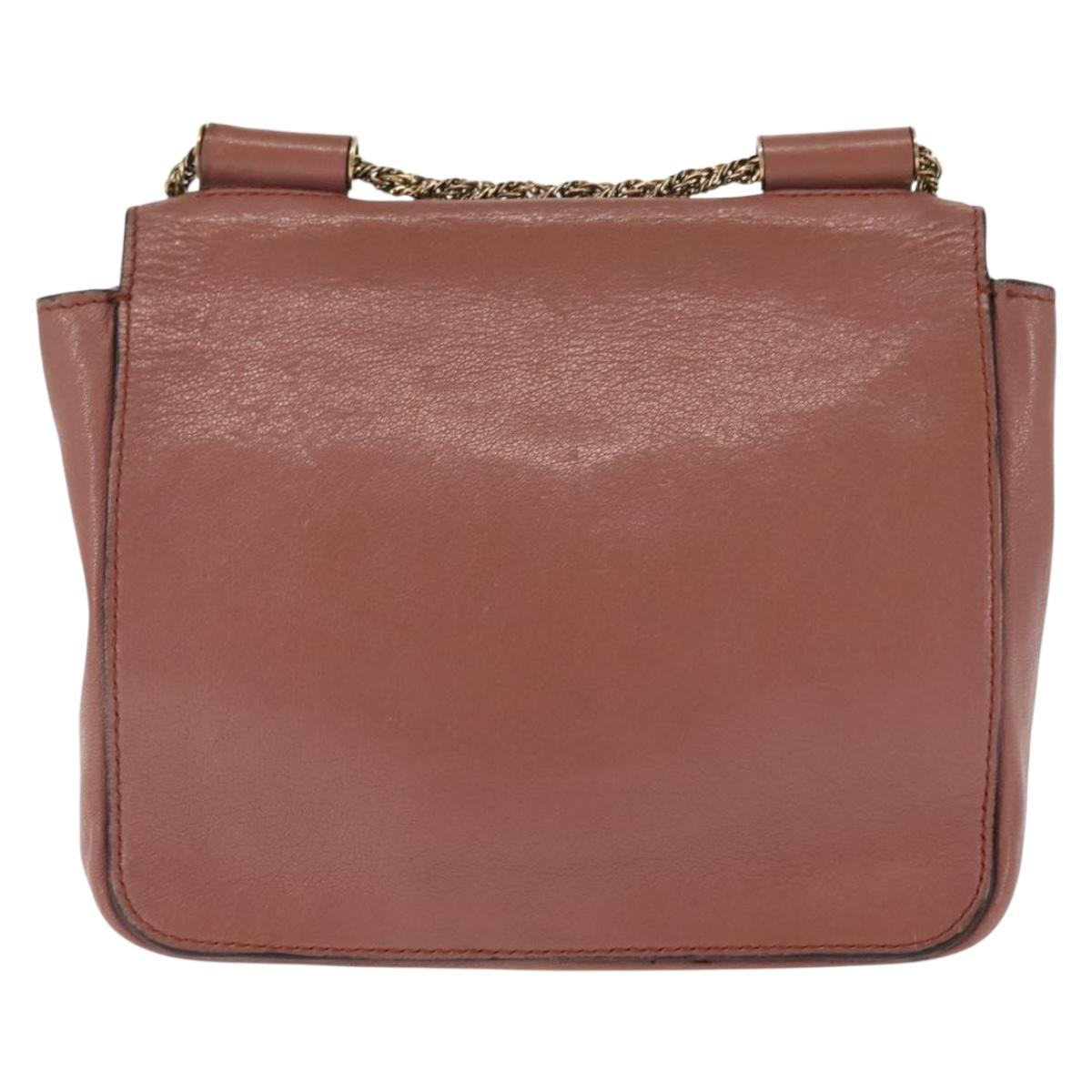 Chloe Chain Elsie Shoulder Bag Leather Pink Gold Auth BA6595