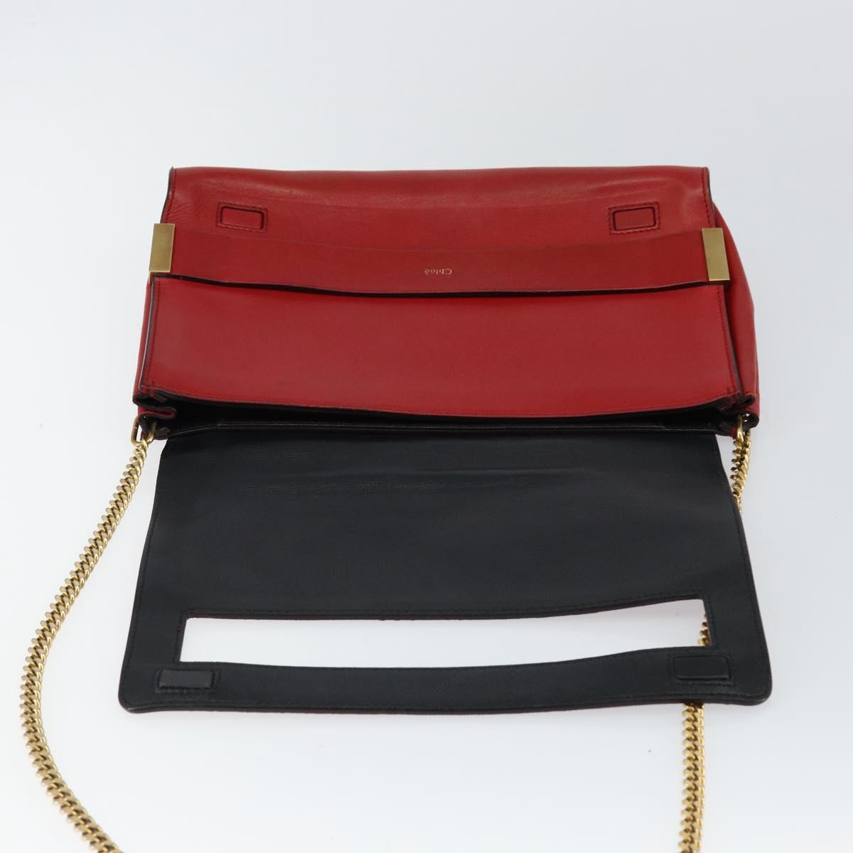Chloe Chain Ray Shoulder Bag Leather Red Gold Auth BA6596