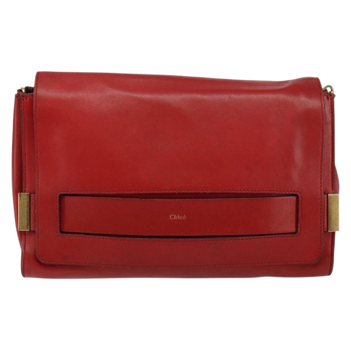 Chloe Chain Ray Shoulder Bag Leather Red Gold Auth BA6596