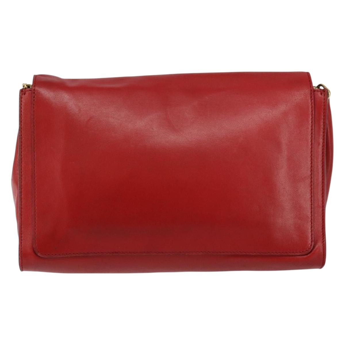 Chloe Chain Ray Shoulder Bag Leather Red Gold Auth BA6596