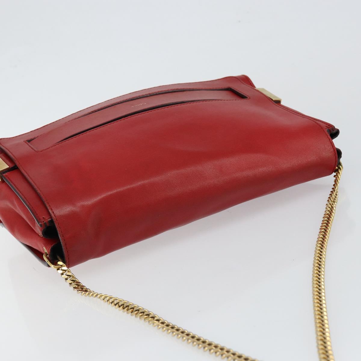 Chloe Chain Ray Shoulder Bag Leather Red Gold Auth BA6596