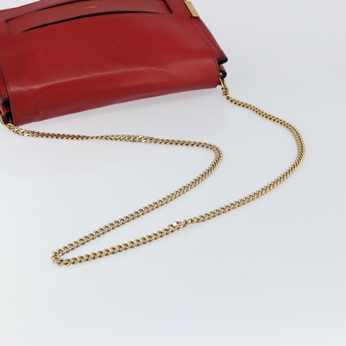 Chloe Chain Ray Shoulder Bag Leather Red Gold Auth BA6596