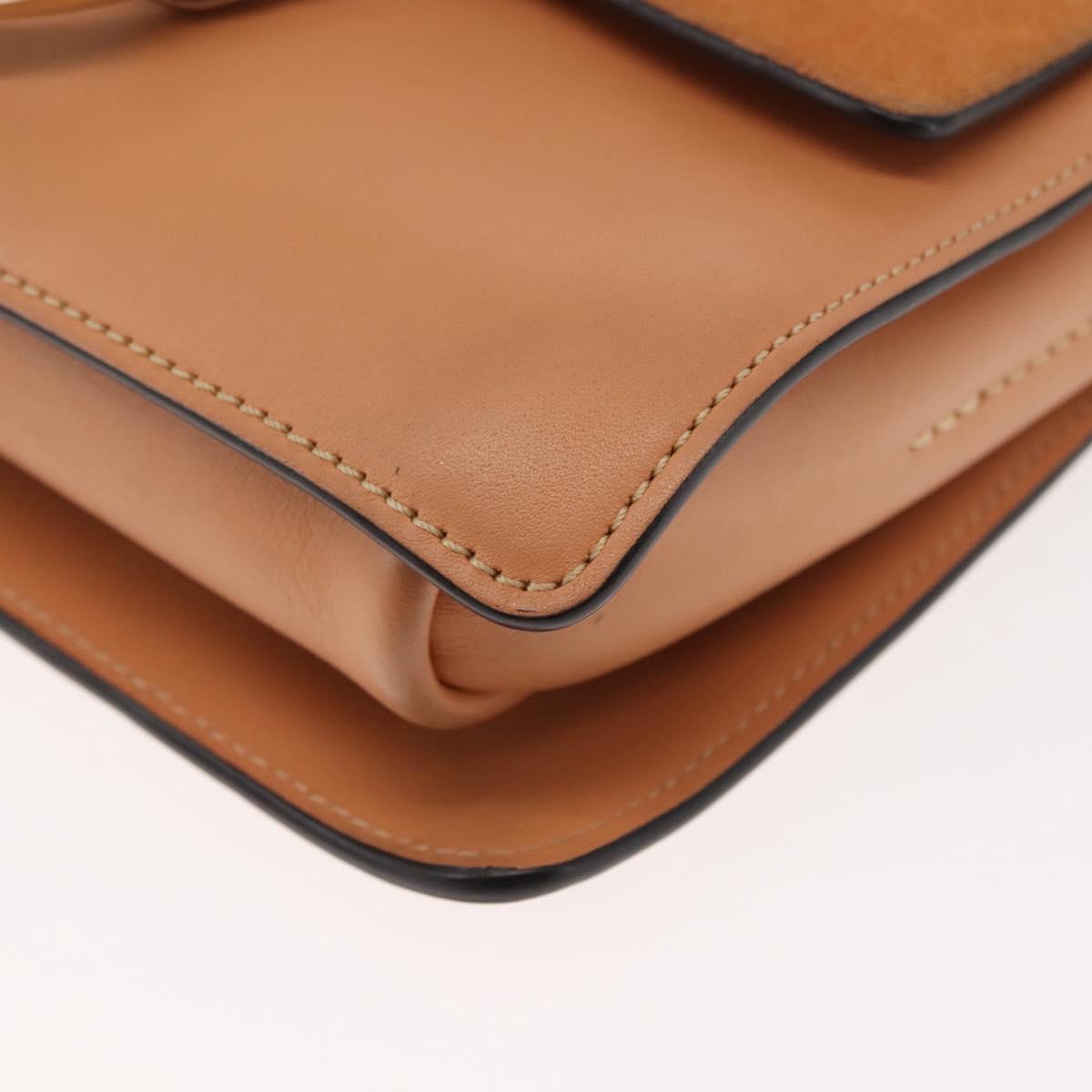 Chloe Chain Fay Shoulder Bag Leather Beige Gold Auth BA6597