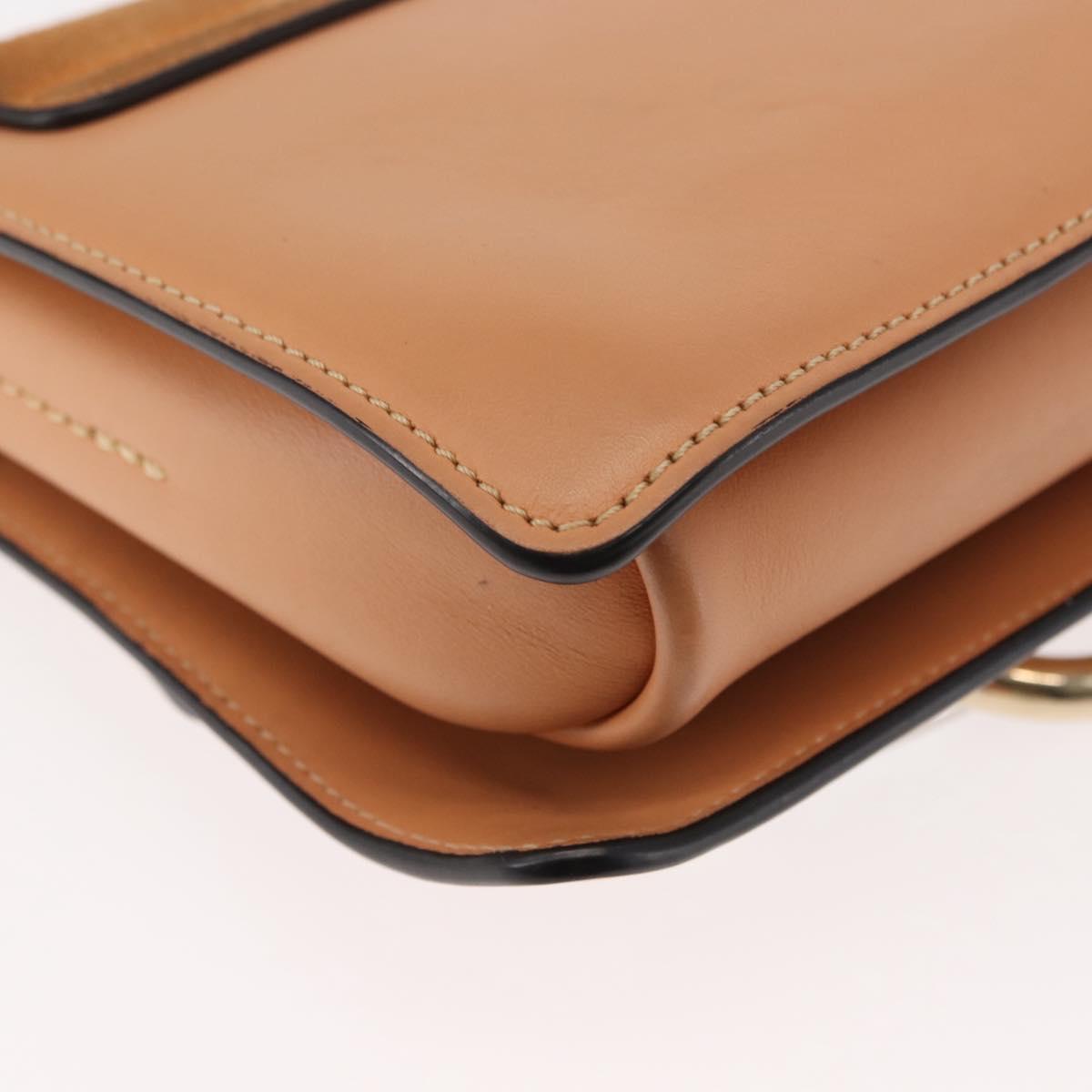 Chloe Chain Fay Shoulder Bag Leather Beige Gold Auth BA6597