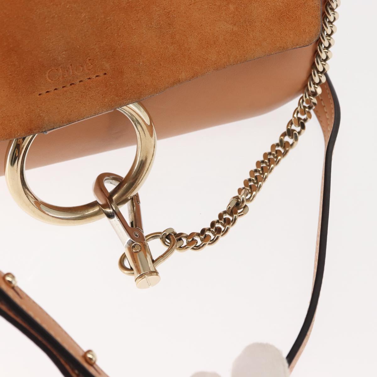 Chloe Chain Fay Shoulder Bag Leather Beige Gold Auth BA6597