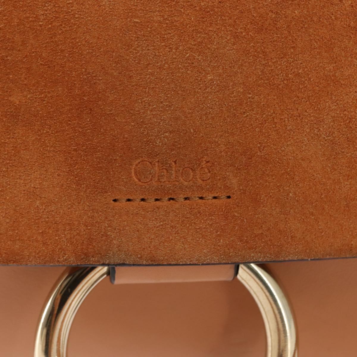 Chloe Chain Fay Shoulder Bag Leather Beige Gold Auth BA6597