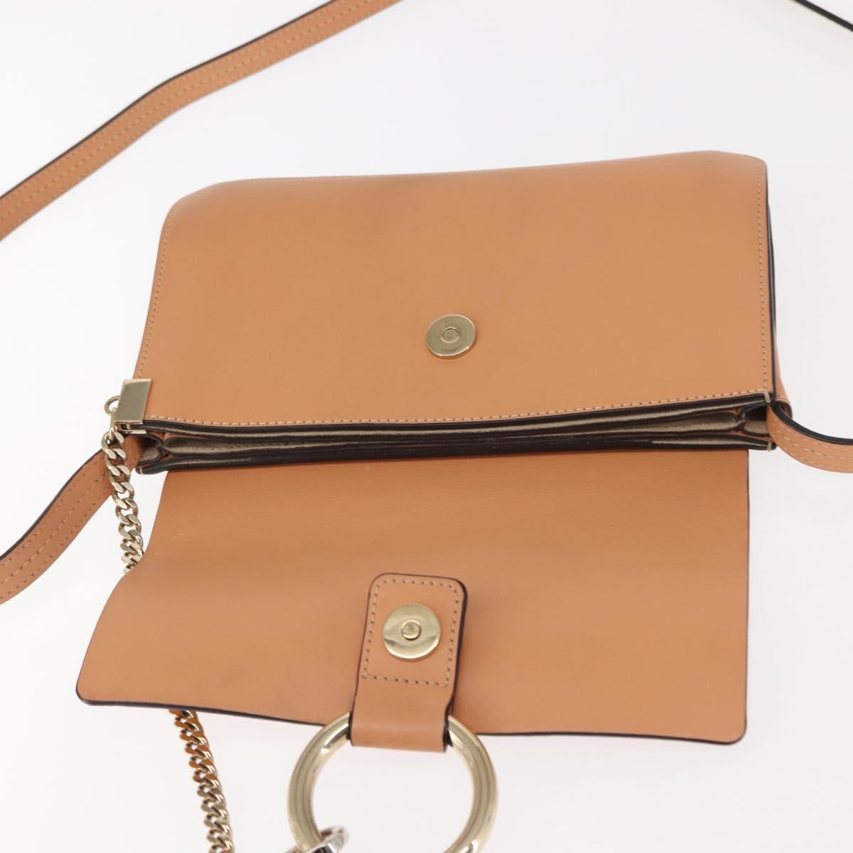 Chloe Chain Fay Shoulder Bag Leather Beige Gold Auth BA6597