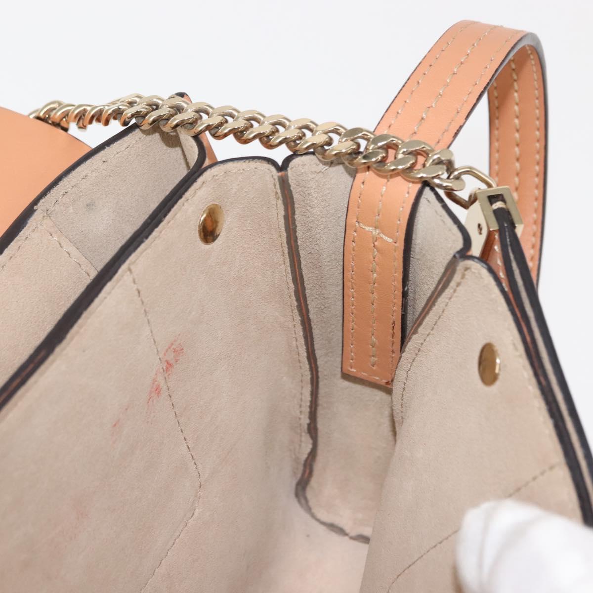 Chloe Chain Fay Shoulder Bag Leather Beige Gold Auth BA6597
