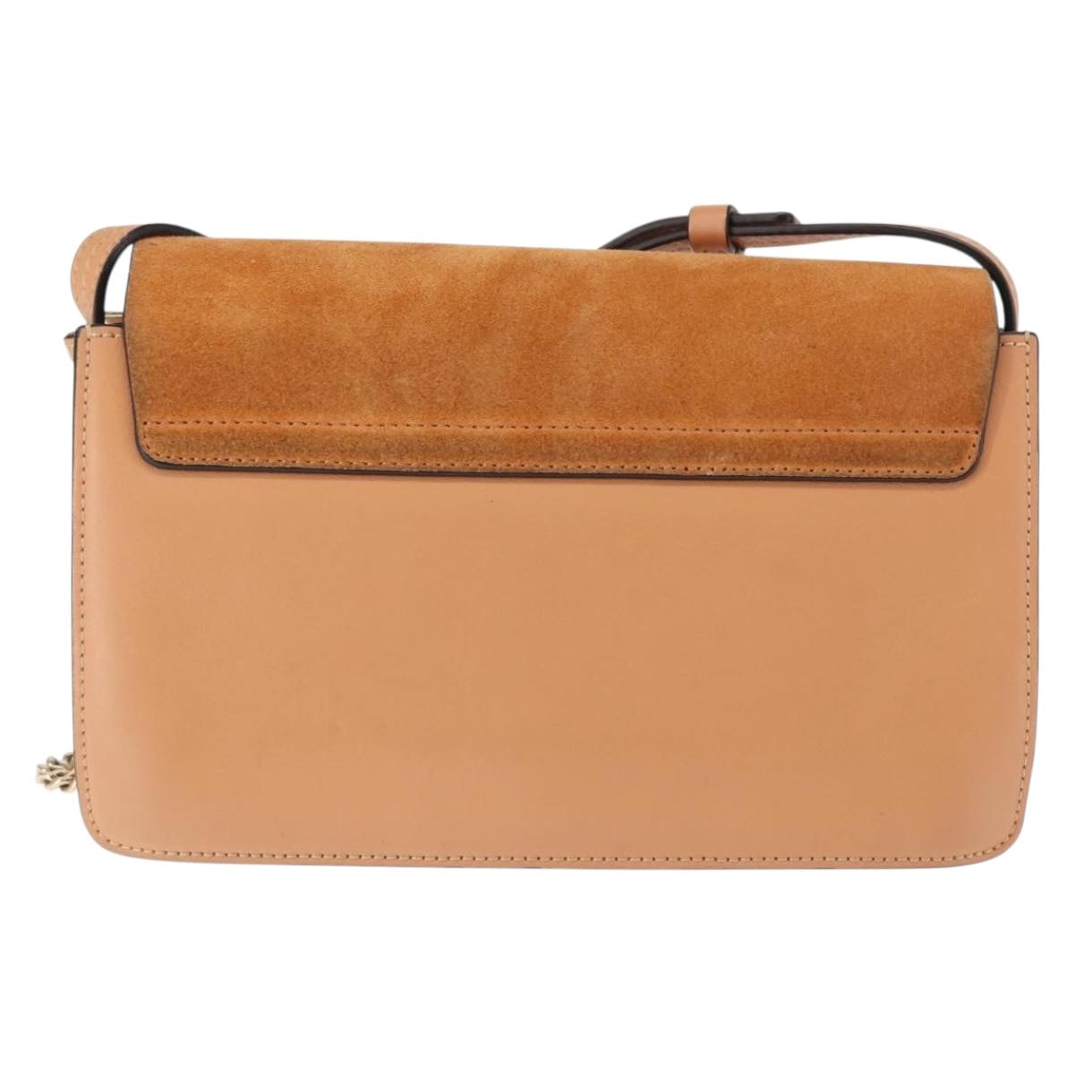 Chloe Chain Fay Shoulder Bag Leather Beige Gold Auth BA6597