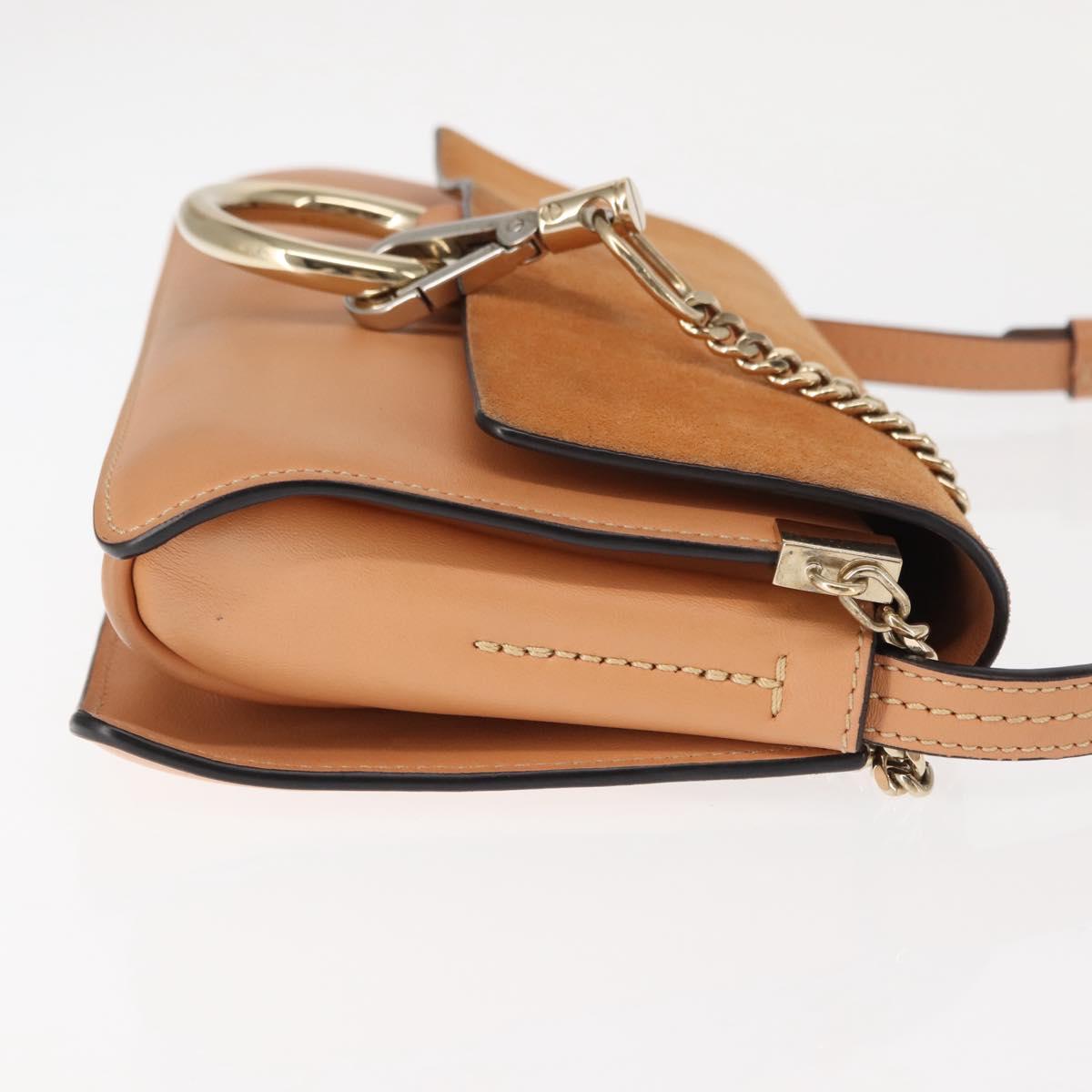 Chloe Chain Fay Shoulder Bag Leather Beige Gold Auth BA6597