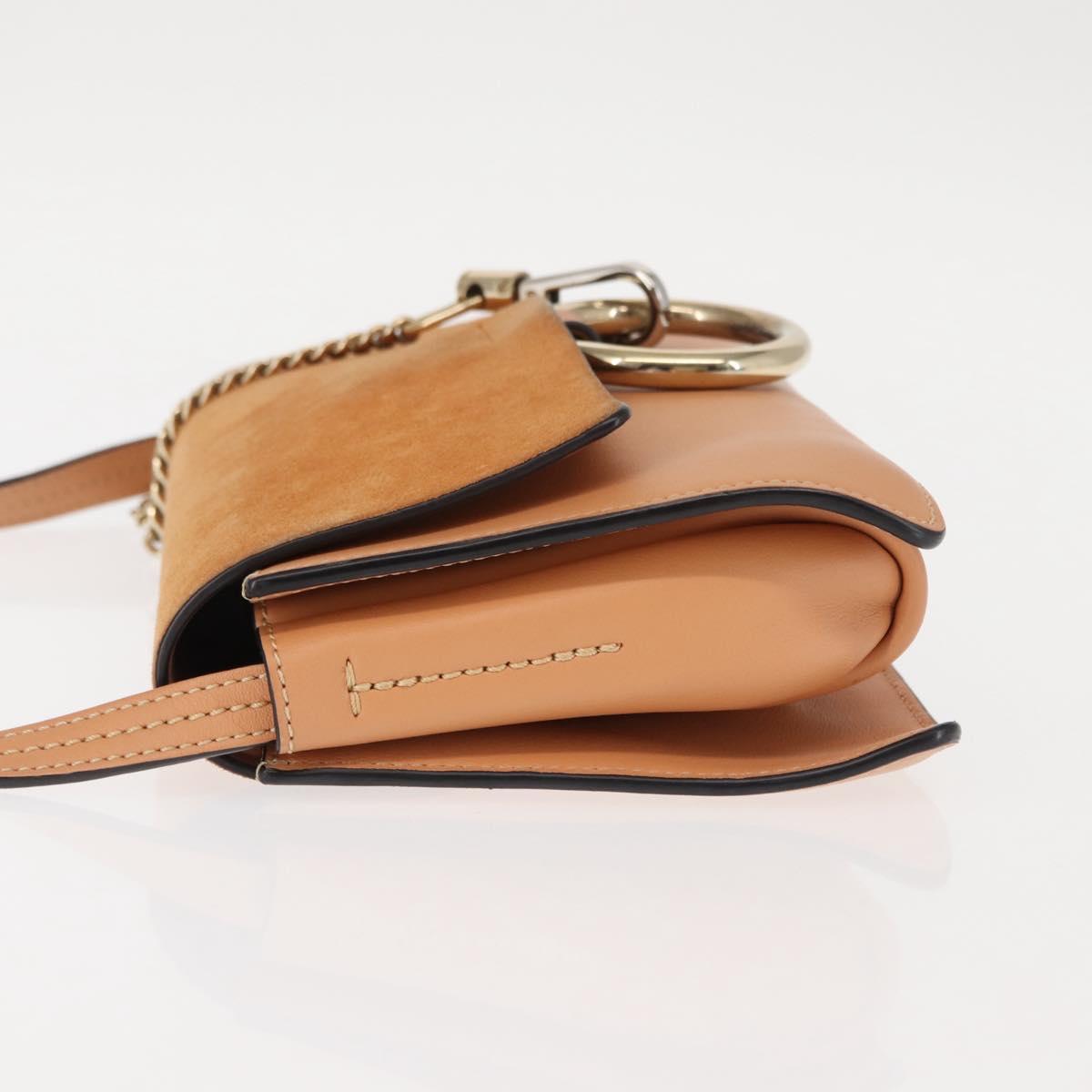 Chloe Chain Fay Shoulder Bag Leather Beige Gold Auth BA6597