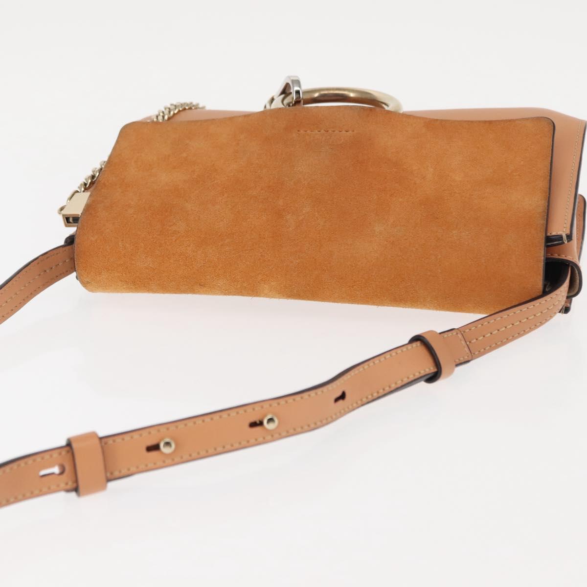 Chloe Chain Fay Shoulder Bag Leather Beige Gold Auth BA6597