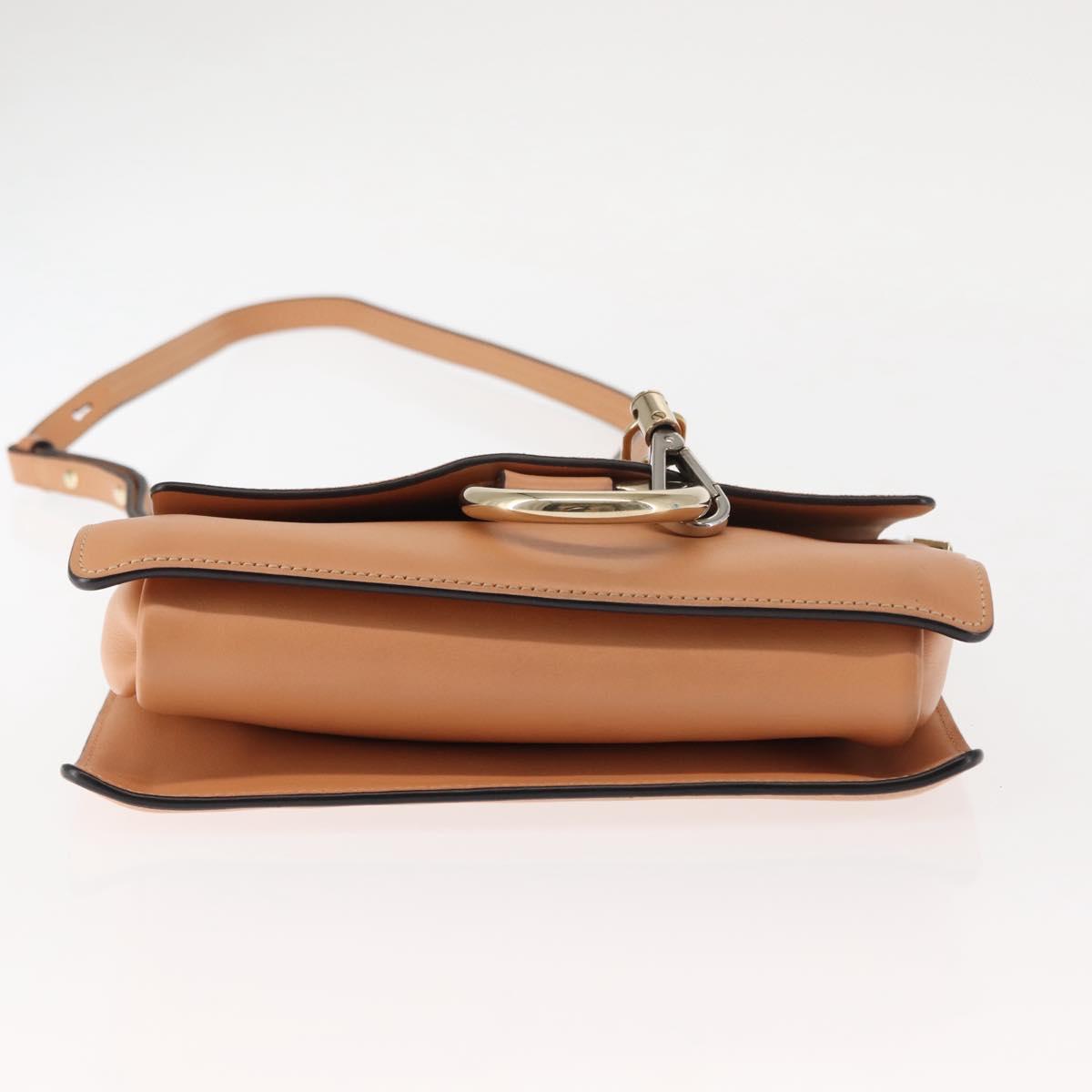 Chloe Chain Fay Shoulder Bag Leather Beige Gold Auth BA6597