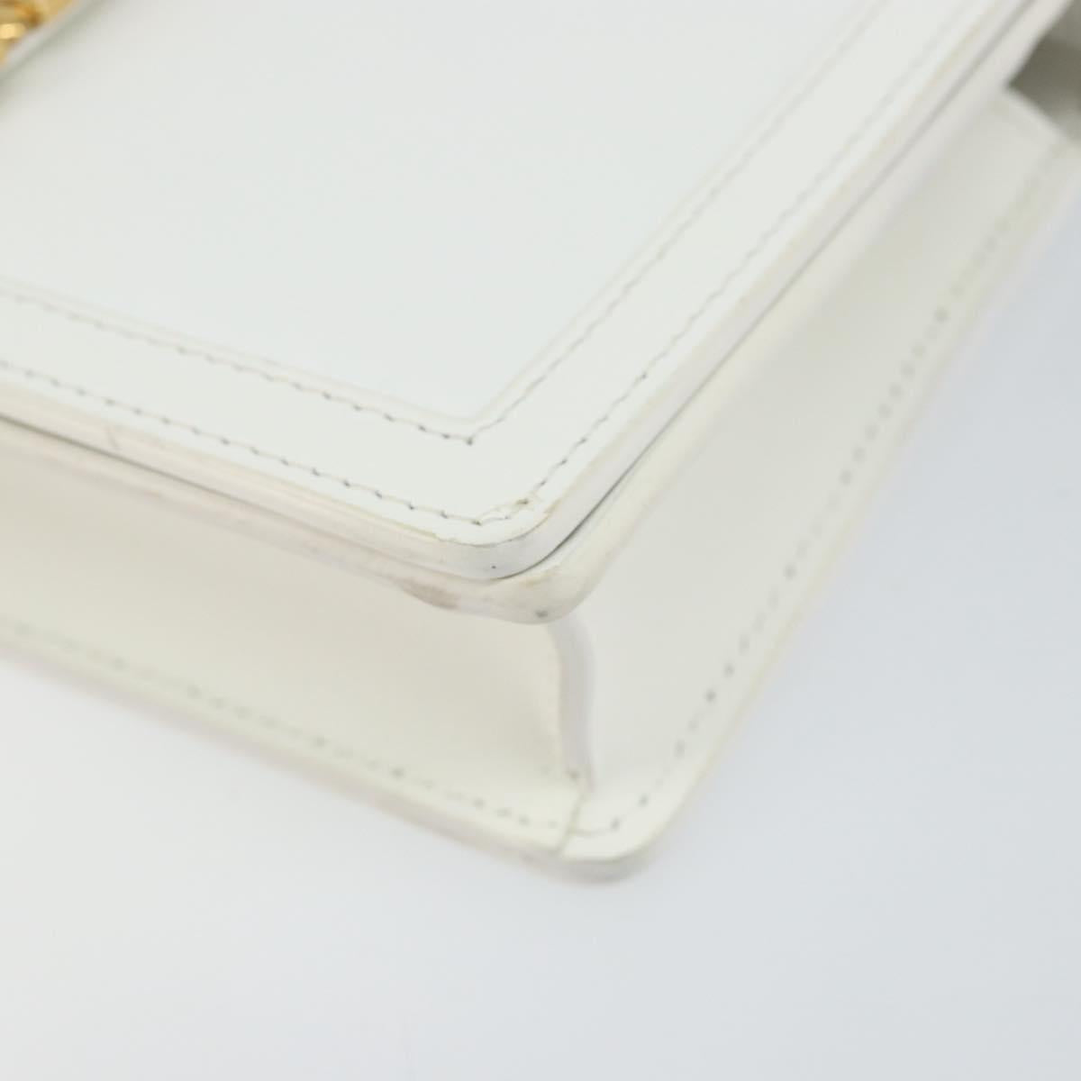 VERSACE Chain Shoulder Bag Leather White Gold Auth BA6599