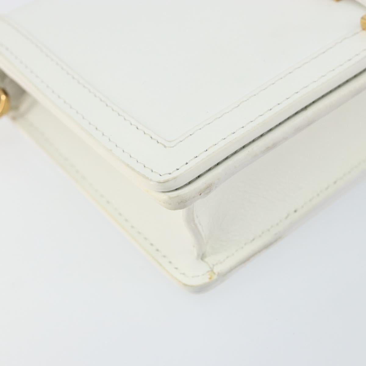 VERSACE Chain Shoulder Bag Leather White Gold Auth BA6599