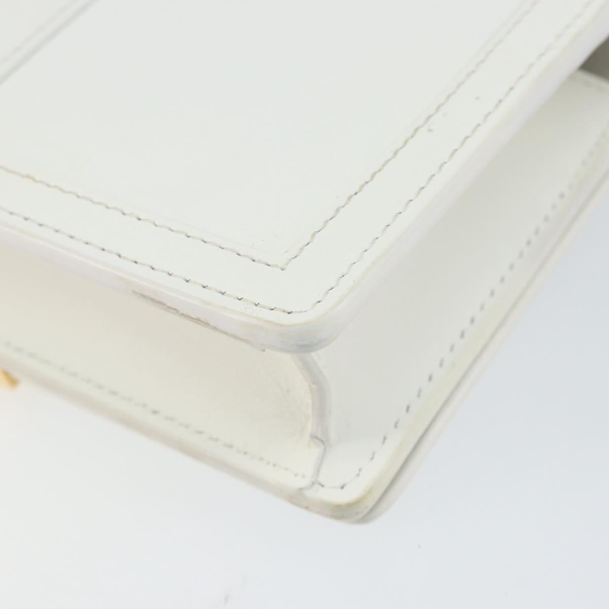 VERSACE Chain Shoulder Bag Leather White Gold Auth BA6599