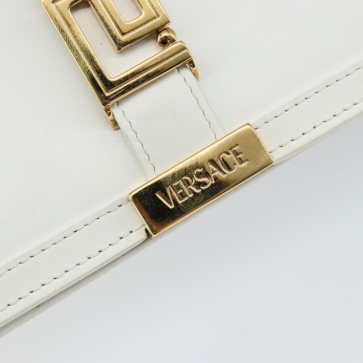 VERSACE Chain Shoulder Bag Leather White Gold Auth BA6599