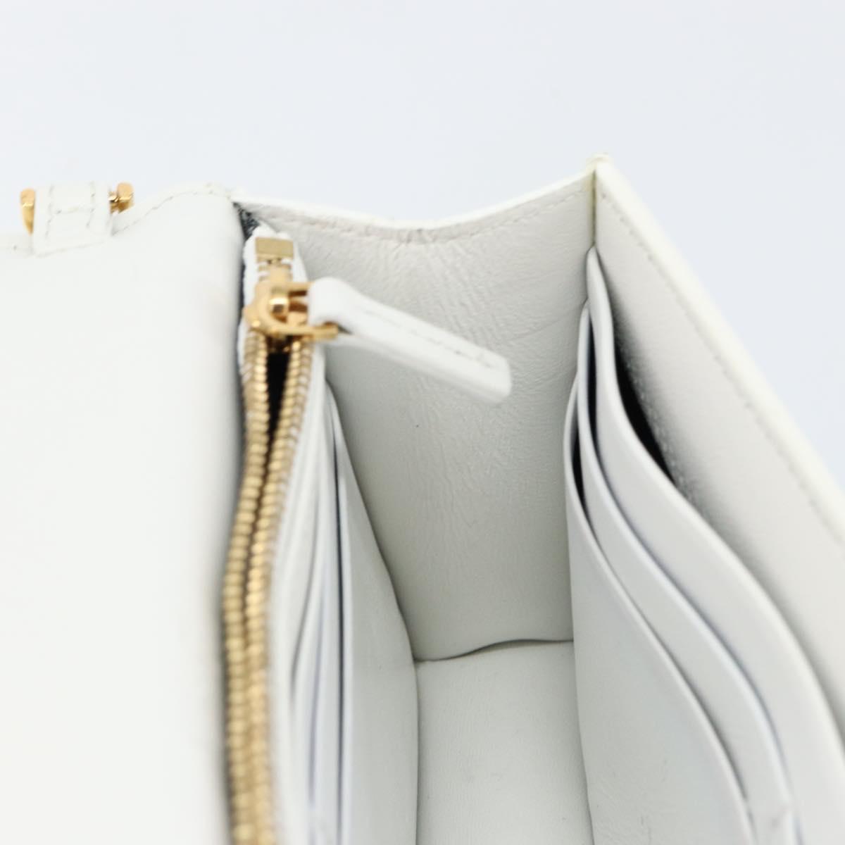 VERSACE Chain Shoulder Bag Leather White Gold Auth BA6599