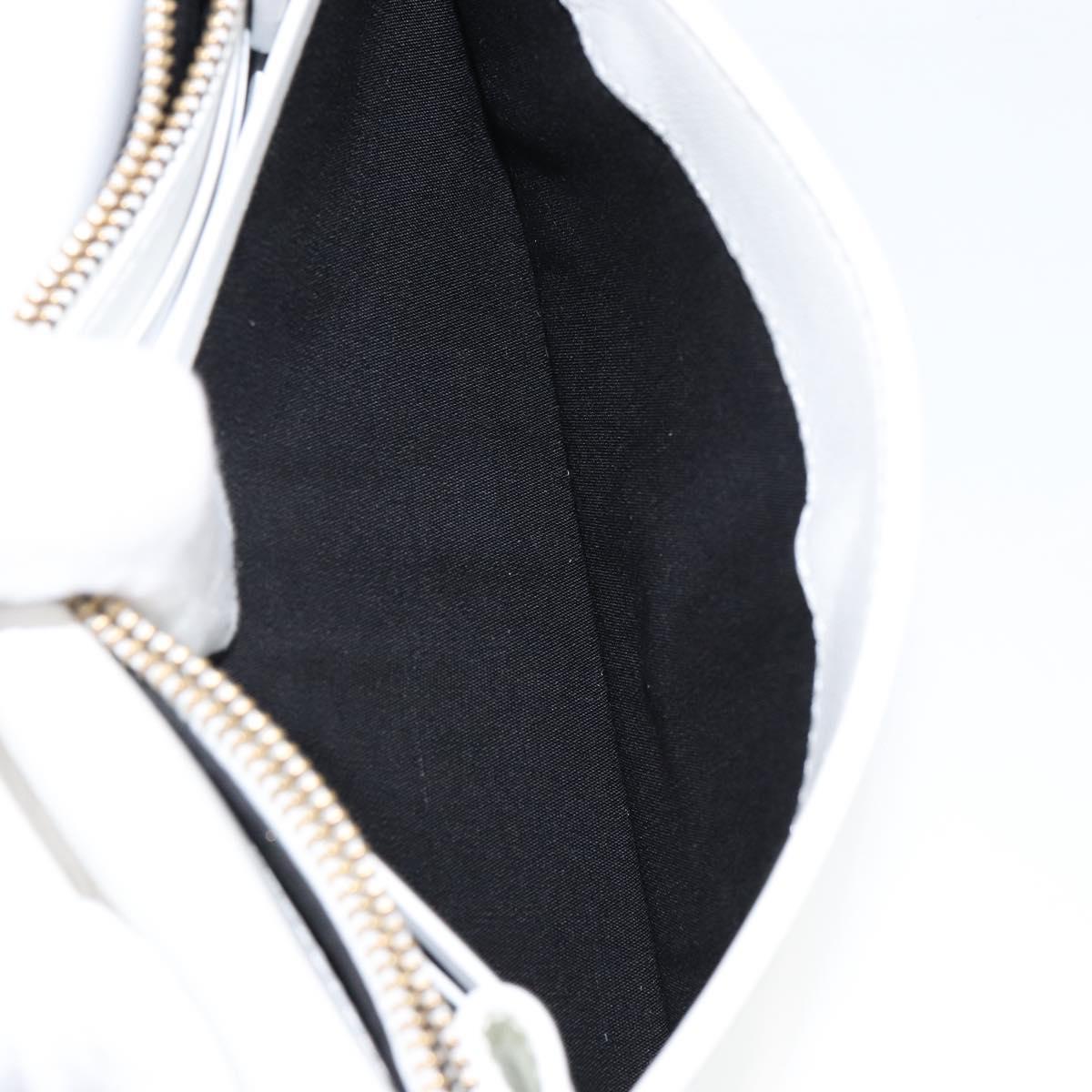 VERSACE Chain Shoulder Bag Leather White Gold Auth BA6599