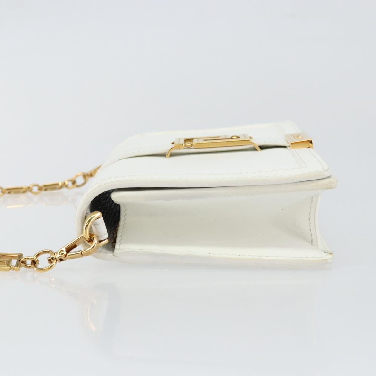 VERSACE Chain Shoulder Bag Leather White Gold Auth BA6599