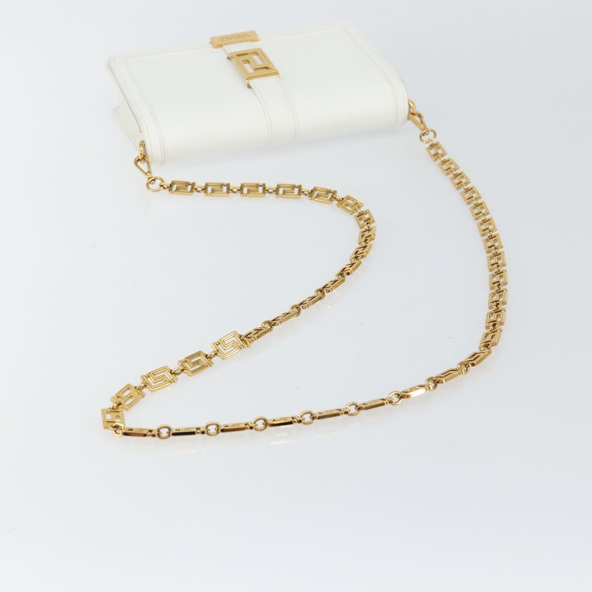 VERSACE Chain Shoulder Bag Leather White Gold Auth BA6599