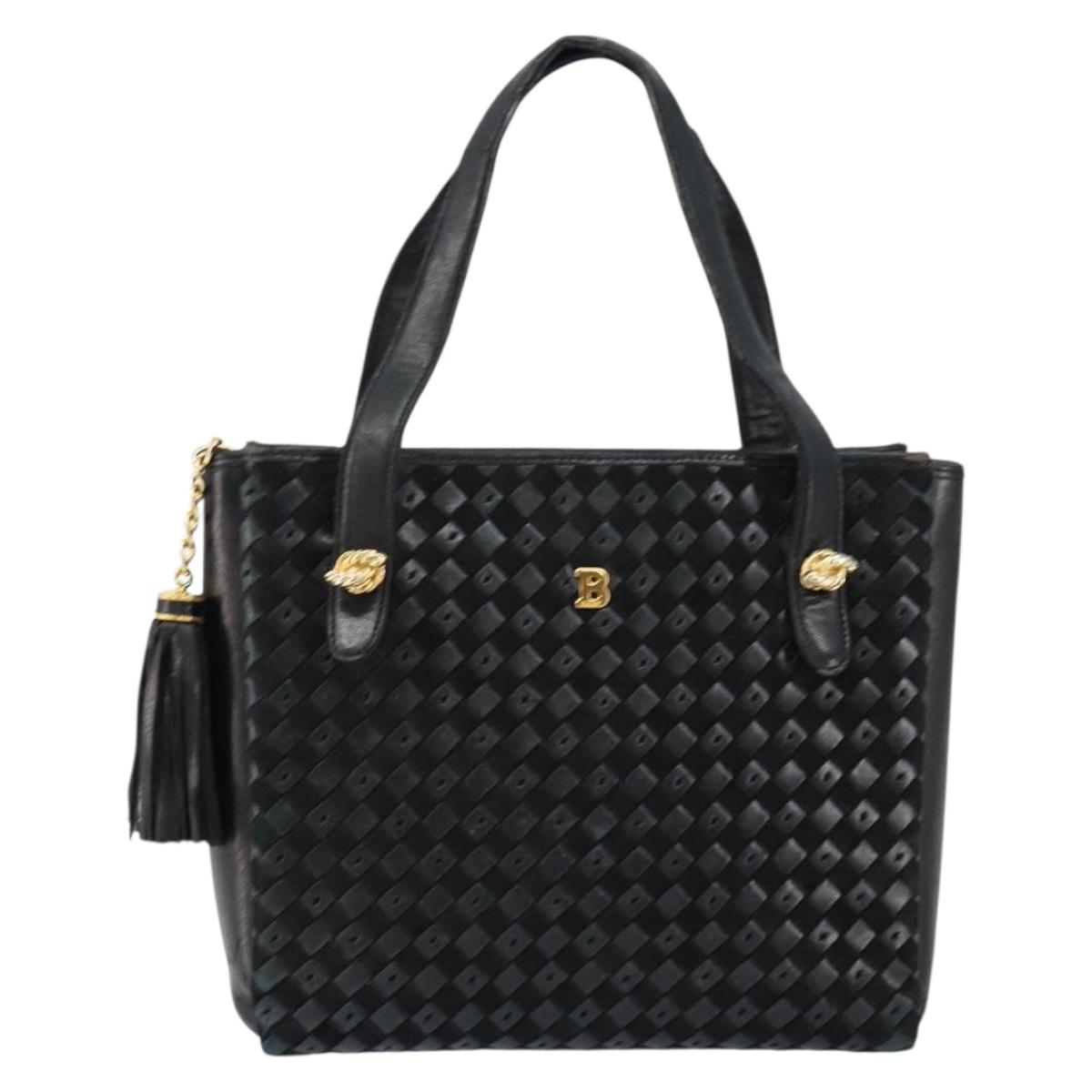 BALLY Hand Bag Leather Black Gold Auth BA6600