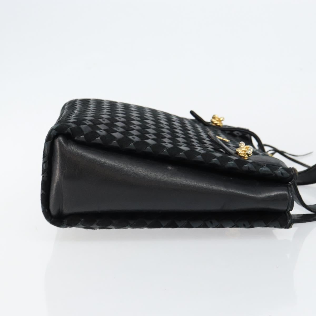 BALLY Hand Bag Leather Black Gold Auth BA6600