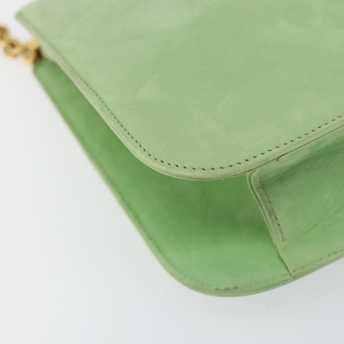 BALLY Chain Shoulder Bag Suede Green Gold Auth BA6601