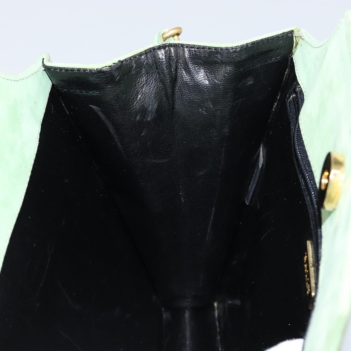 BALLY Chain Shoulder Bag Suede Green Gold Auth BA6601
